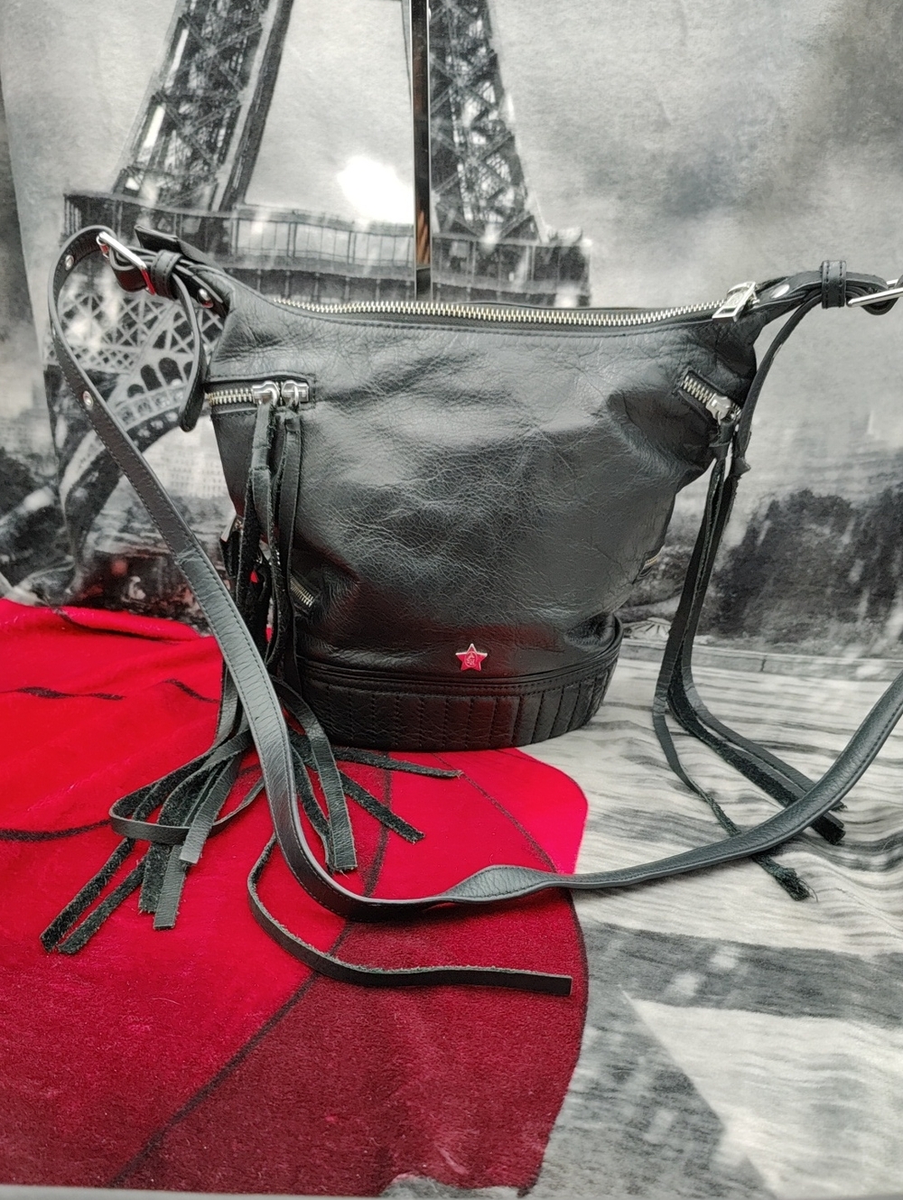 Ash Leather Fringe Hobo